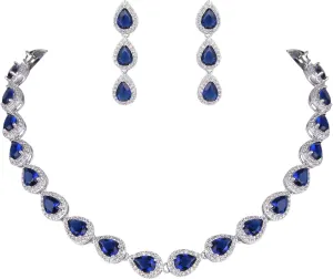 EVER FAITH Gorgeous CZ Birthstone Elegant Teardrop Wedding Prom Necklace Earrings Set for Bride Birthday/Mothers Day/Christmas Jewelry Gift for Women