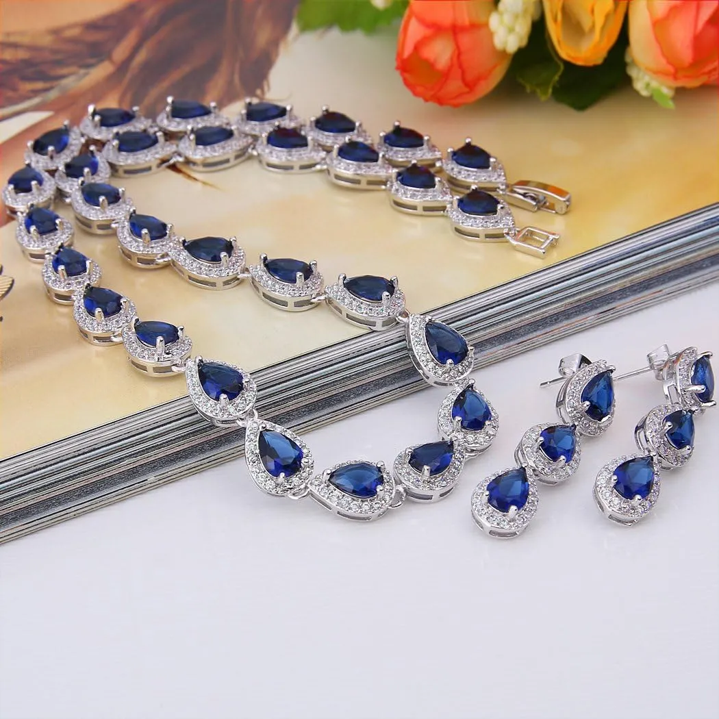 EVER FAITH Gorgeous CZ Birthstone Elegant Teardrop Wedding Prom Necklace Earrings Set for Bride Birthday/Mothers Day/Christmas Jewelry Gift for Women