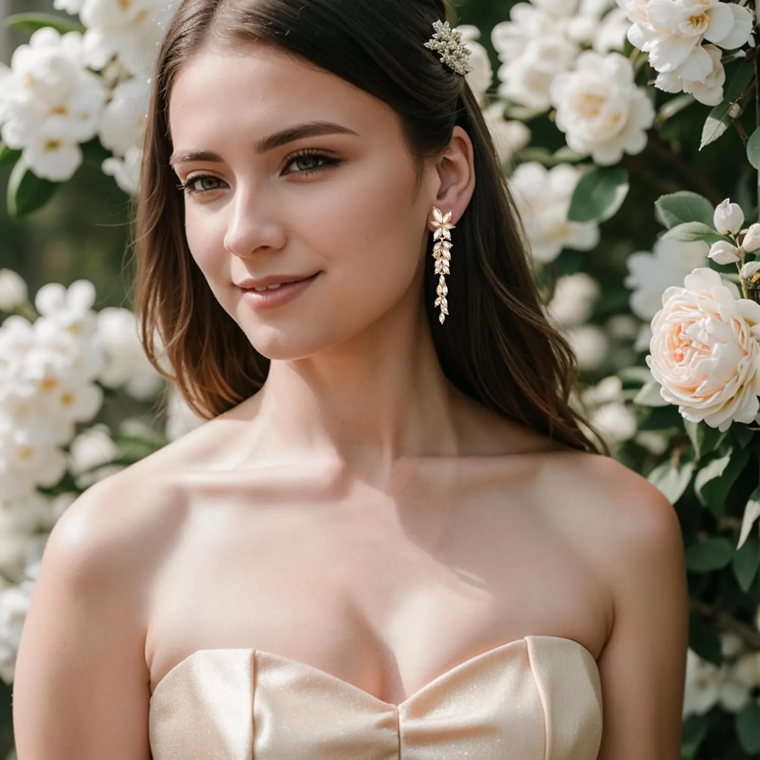 EVER FAITH Marquise Crystal Bridal Earring for Bride Bridesmaid, Elegant Rhinestone Chandelier Flower Wedding Prom Dangle Earrings for Women