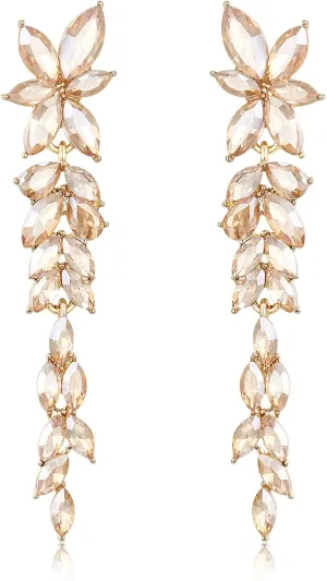 EVER FAITH Marquise Crystal Bridal Earring for Bride Bridesmaid, Elegant Rhinestone Chandelier Flower Wedding Prom Dangle Earrings for Women