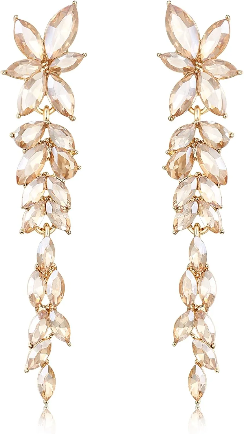 EVER FAITH Marquise Crystal Bridal Earring for Bride Bridesmaid, Elegant Rhinestone Chandelier Flower Wedding Prom Dangle Earrings for Women