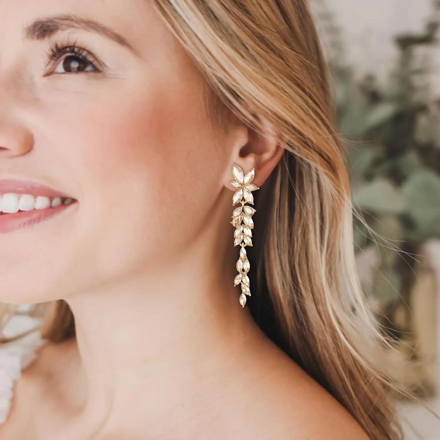 EVER FAITH Marquise Crystal Bridal Earring for Bride Bridesmaid, Elegant Rhinestone Chandelier Flower Wedding Prom Dangle Earrings for Women