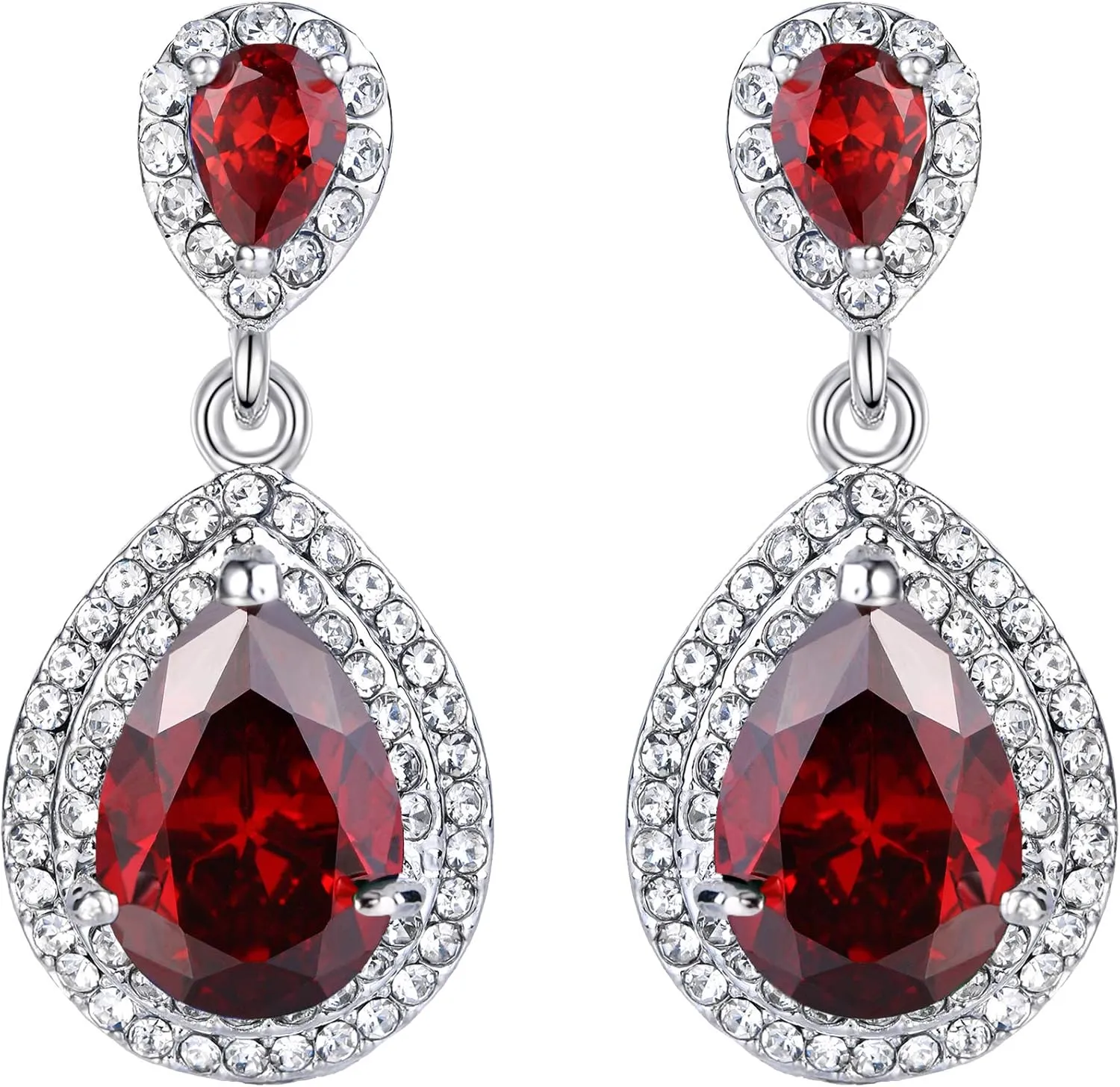 EVER FAITH Wedding Bridal Dangle Earring for Bride, Elegant Birthstone Cubic Zirconia Teardrop Party Prom Earrings for Women