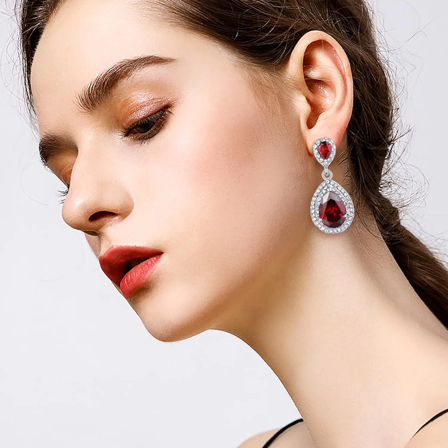 EVER FAITH Wedding Bridal Dangle Earring for Bride, Elegant Birthstone Cubic Zirconia Teardrop Party Prom Earrings for Women