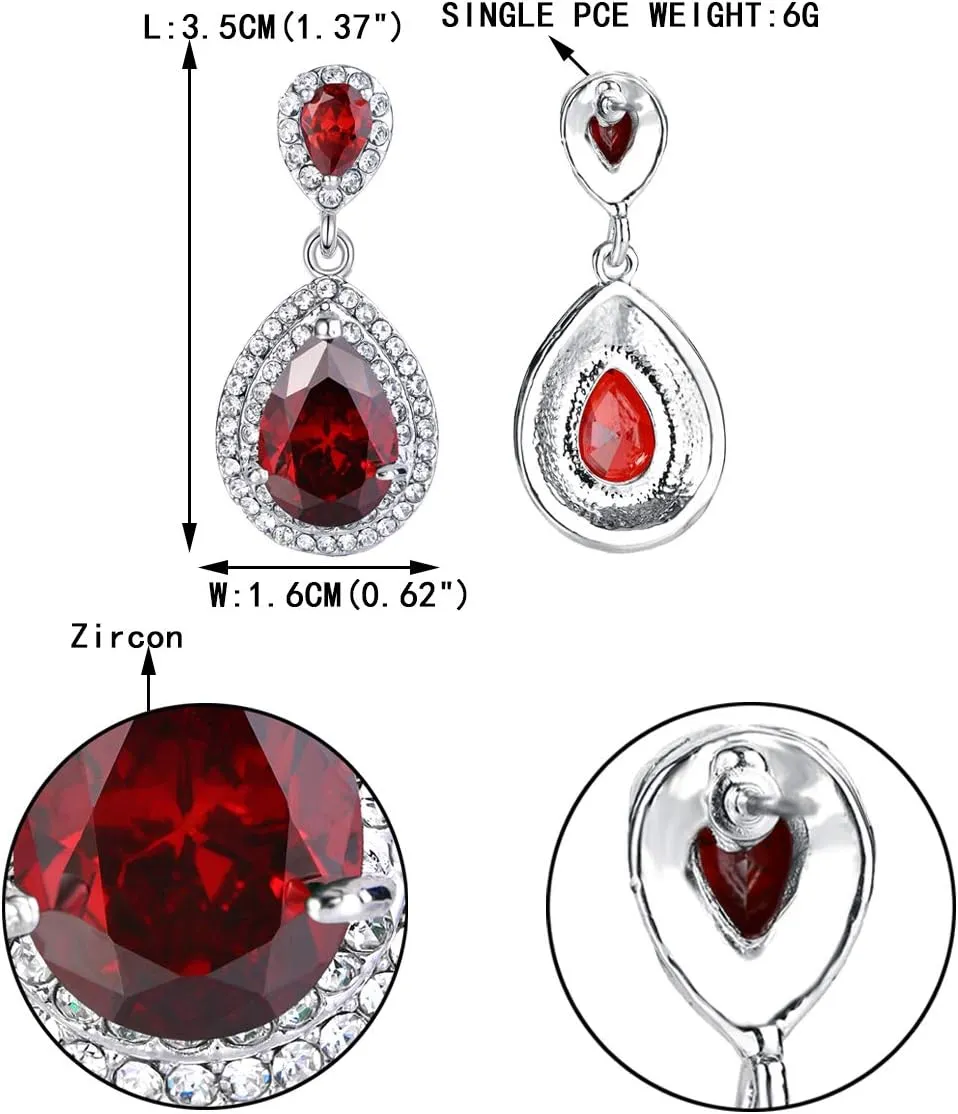 EVER FAITH Wedding Bridal Dangle Earring for Bride, Elegant Birthstone Cubic Zirconia Teardrop Party Prom Earrings for Women