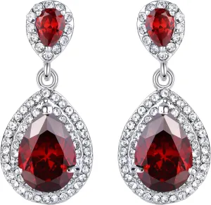 EVER FAITH Wedding Bridal Dangle Earring for Bride, Elegant Birthstone Cubic Zirconia Teardrop Party Prom Earrings for Women