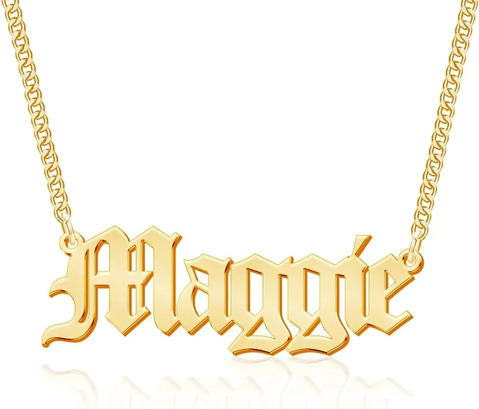 EVER2000 Custom Name Necklace, 18K Gold Plated Nameplate Personalized Jewelry Gift for Women