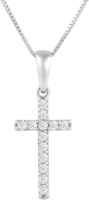 Everyday Elegance 14K Solid Gold Cross | Pave Round Cut Cubic Zirconia Pendant Necklace | 15mm Long, .30 CTW | 16 Inch or 18 Inch Chain | With Gift Box