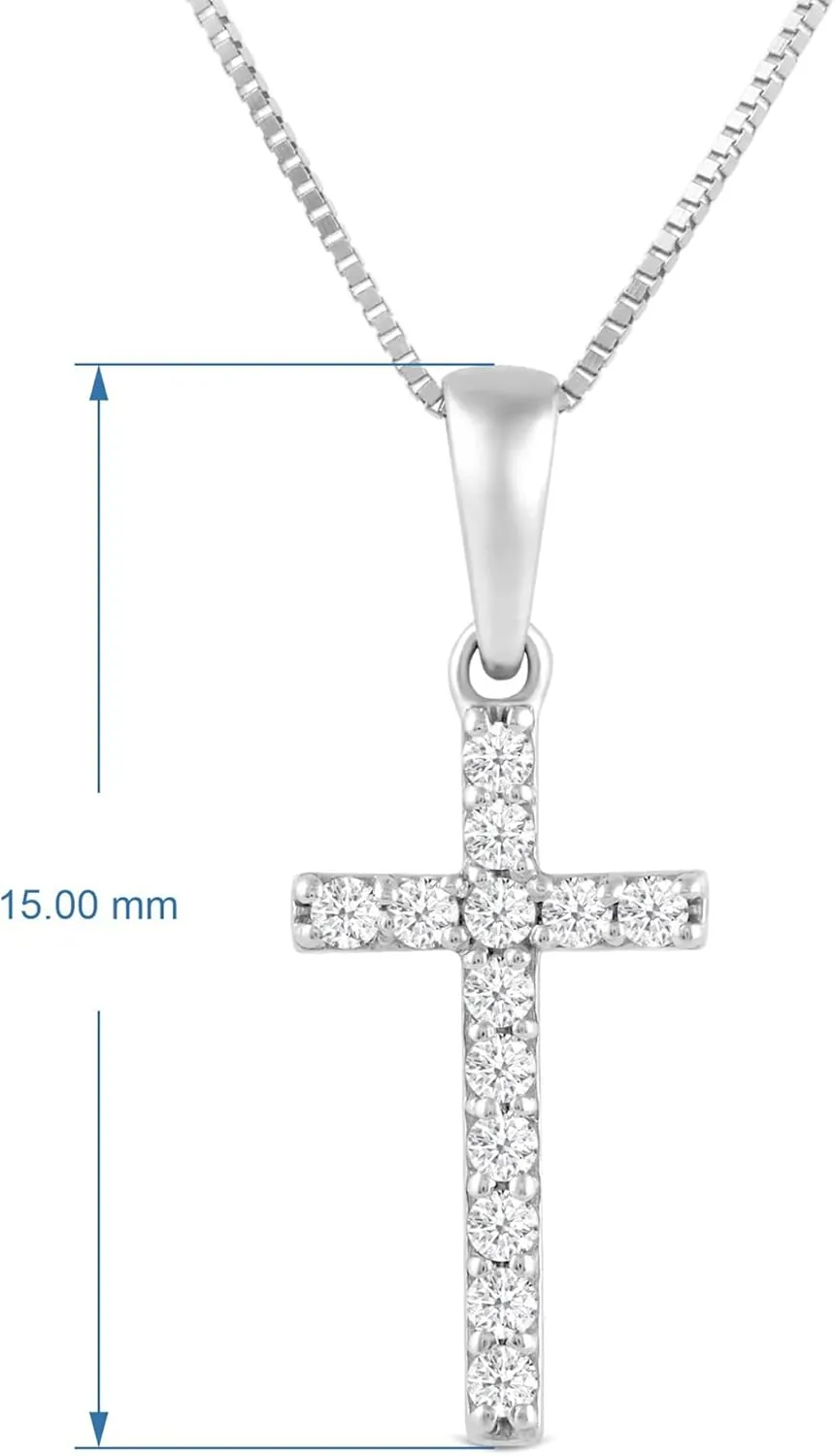 Everyday Elegance 14K Solid Gold Cross | Pave Round Cut Cubic Zirconia Pendant Necklace | 15mm Long, .30 CTW | 16 Inch or 18 Inch Chain | With Gift Box