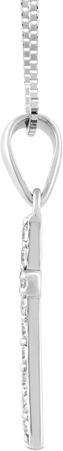 Everyday Elegance 14K Solid Gold Cross | Pave Round Cut Cubic Zirconia Pendant Necklace | 15mm Long, .30 CTW | 16 Inch or 18 Inch Chain | With Gift Box