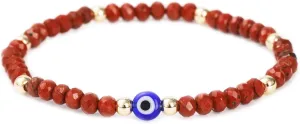 Evil Eye Bracelet - Handmade Natural Stone Red Jasper Faceted Rondelle Beads - Women's Jewelry