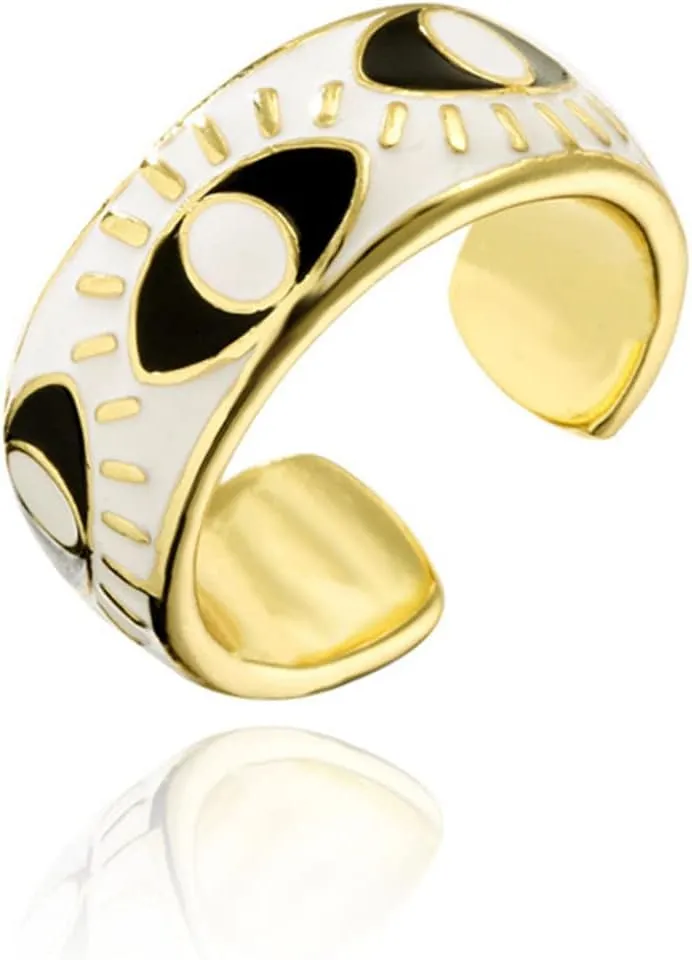 Evil Eye Ring for Women Gold Colorful Enamel Chunky Rings Adjustable Statement Aesthetic Rings Protection Jewelry