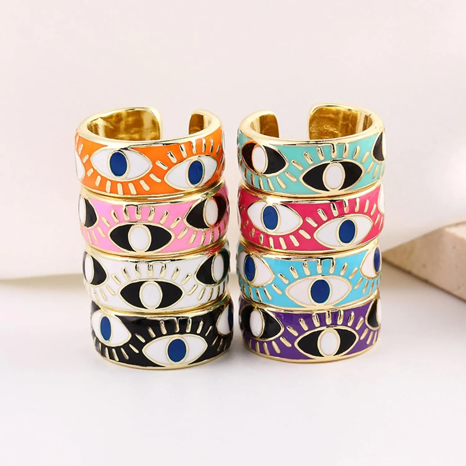 Evil Eye Ring for Women Gold Colorful Enamel Chunky Rings Adjustable Statement Aesthetic Rings Protection Jewelry