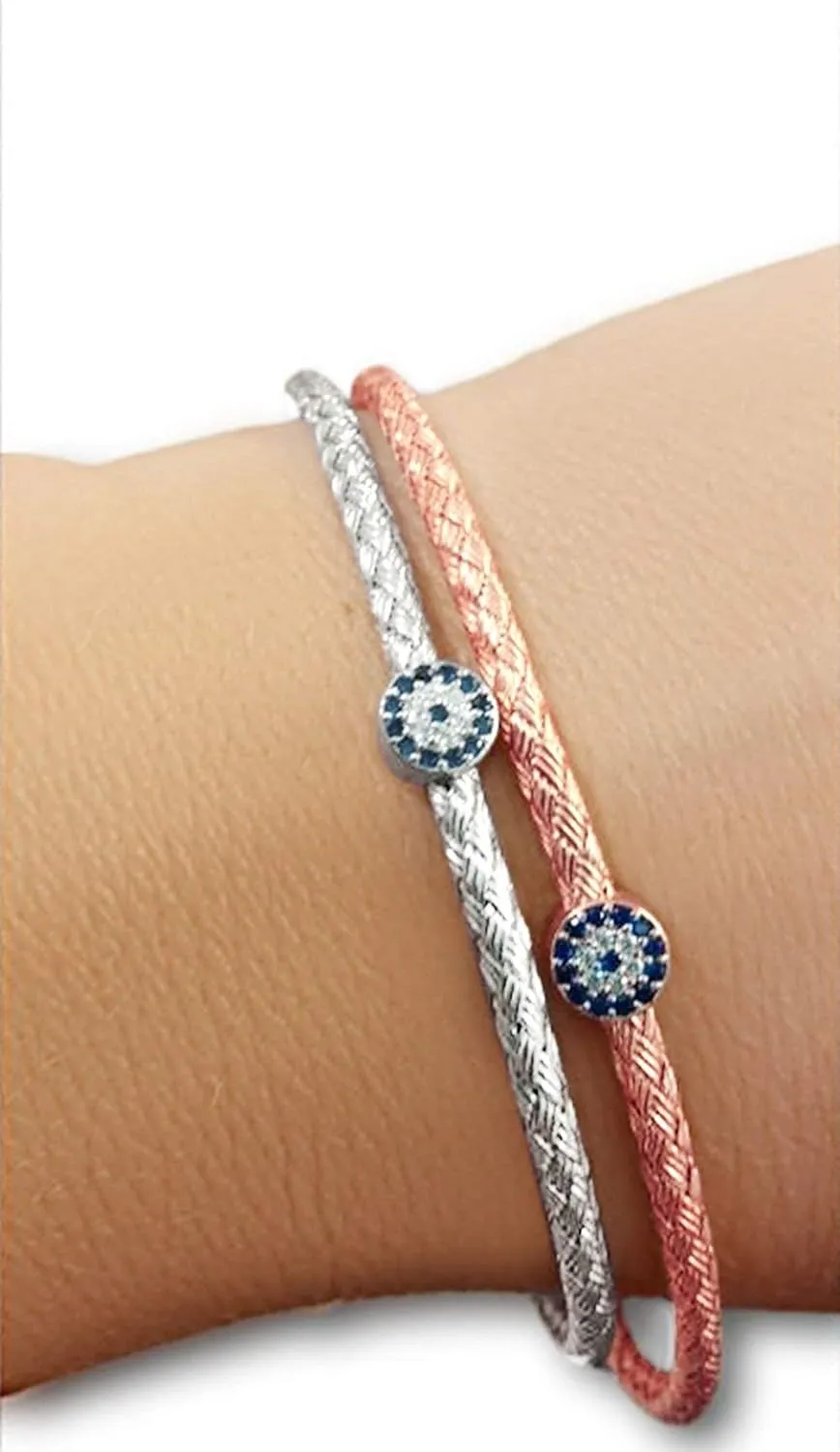 Evil Eye Sterling Silver Bangle Bracelet for Women Sterling Silver