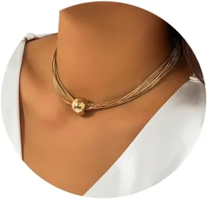 Exaggerated Big Ball Pendant Choker Necklace Y Shape Long Chain Necklace Festival Rave Statement Clavicle Chain Neck Multi-Layered Body Chain Necklace Hip Hop Collar Necklace for Women