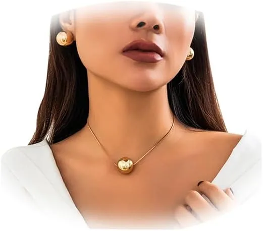 Exaggerated Big Ball Pendant Choker Necklace Y Shape Long Chain Necklace Festival Rave Statement Clavicle Chain Neck Multi-Layered Body Chain Necklace Hip Hop Collar Necklace for Women