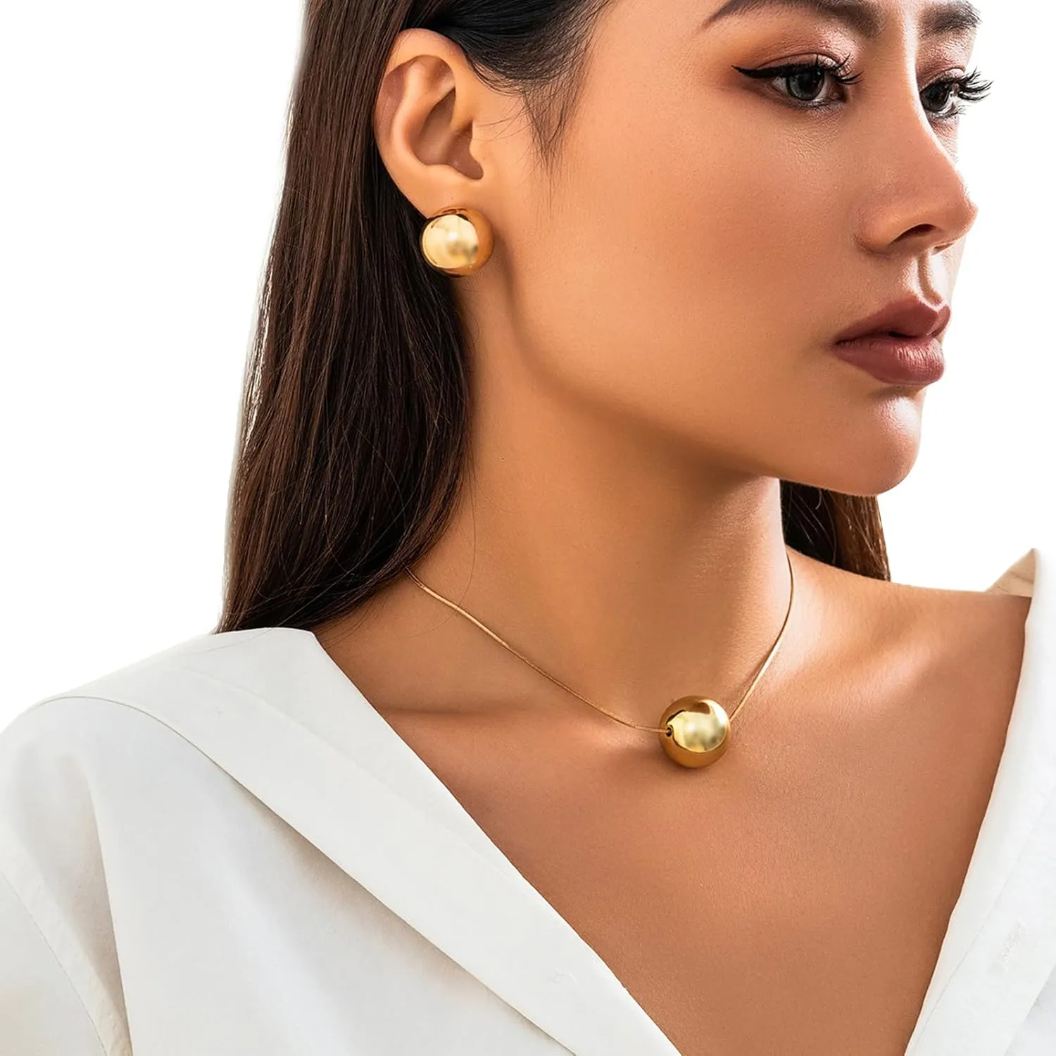Exaggerated Big Ball Pendant Choker Necklace Y Shape Long Chain Necklace Festival Rave Statement Clavicle Chain Neck Multi-Layered Body Chain Necklace Hip Hop Collar Necklace for Women