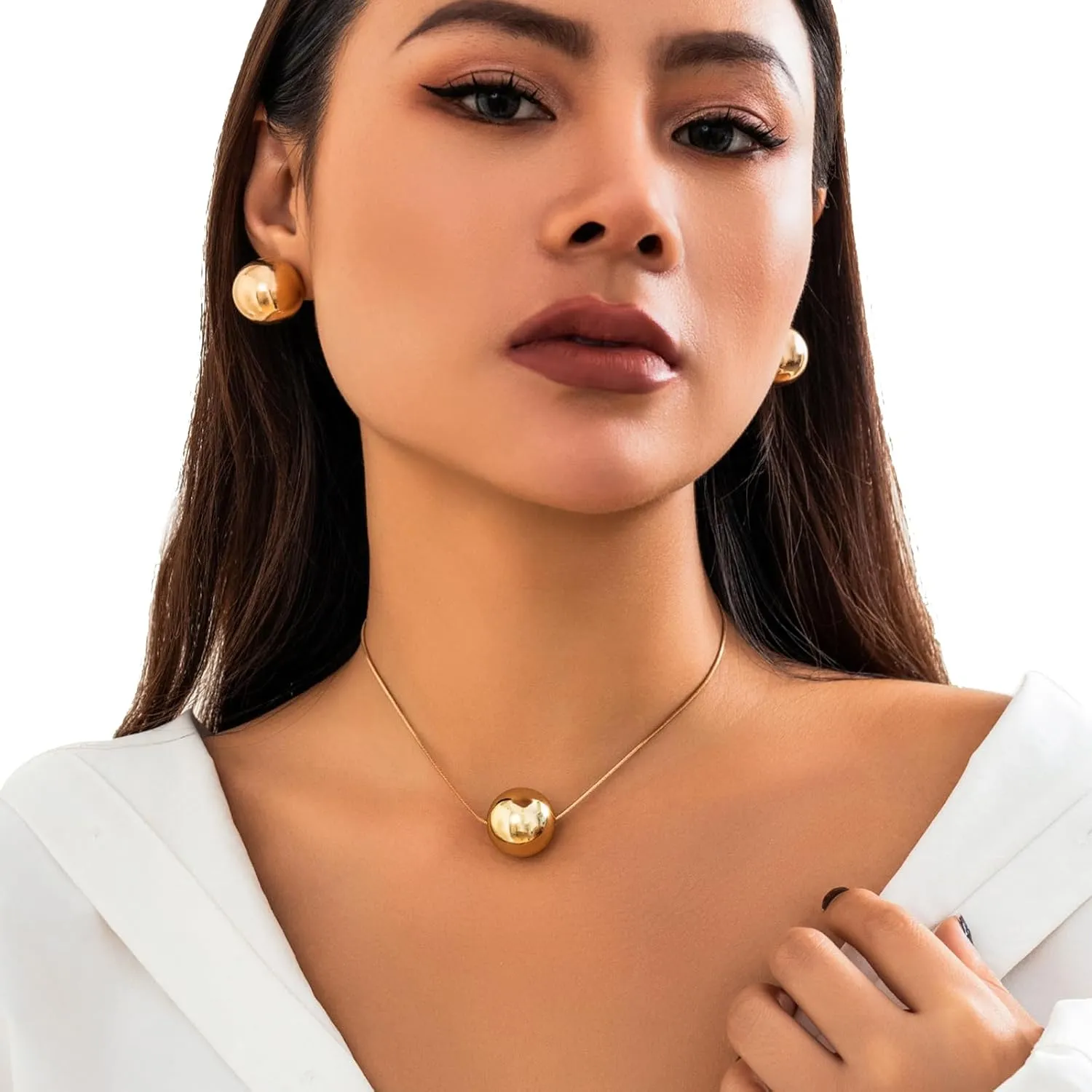 Exaggerated Big Ball Pendant Choker Necklace Y Shape Long Chain Necklace Festival Rave Statement Clavicle Chain Neck Multi-Layered Body Chain Necklace Hip Hop Collar Necklace for Women