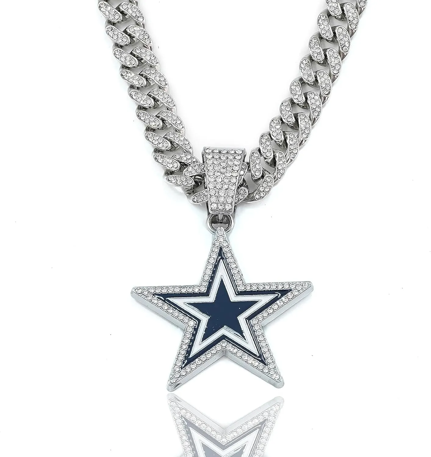 Exaggerated full rhinestone blue star necklace, hip hop men and women thick necklace