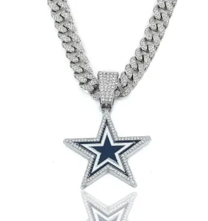 Exaggerated full rhinestone blue star necklace, hip hop men and women thick necklace