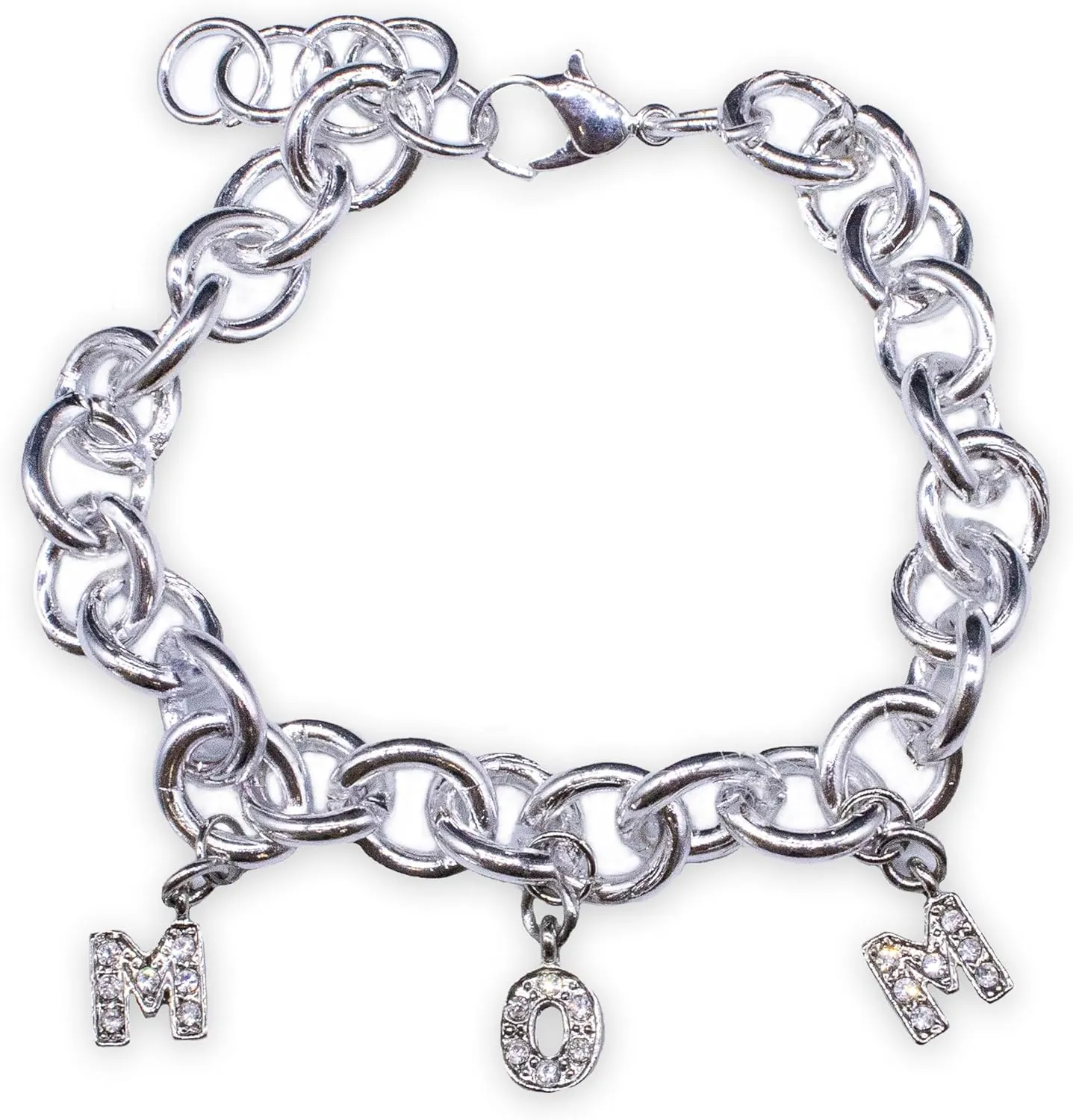 Fablinks Mother's Day Bracelet for Women, Sterling Silver Plated Jewelry with Rhinestone Charm Letters, Link Bracelet