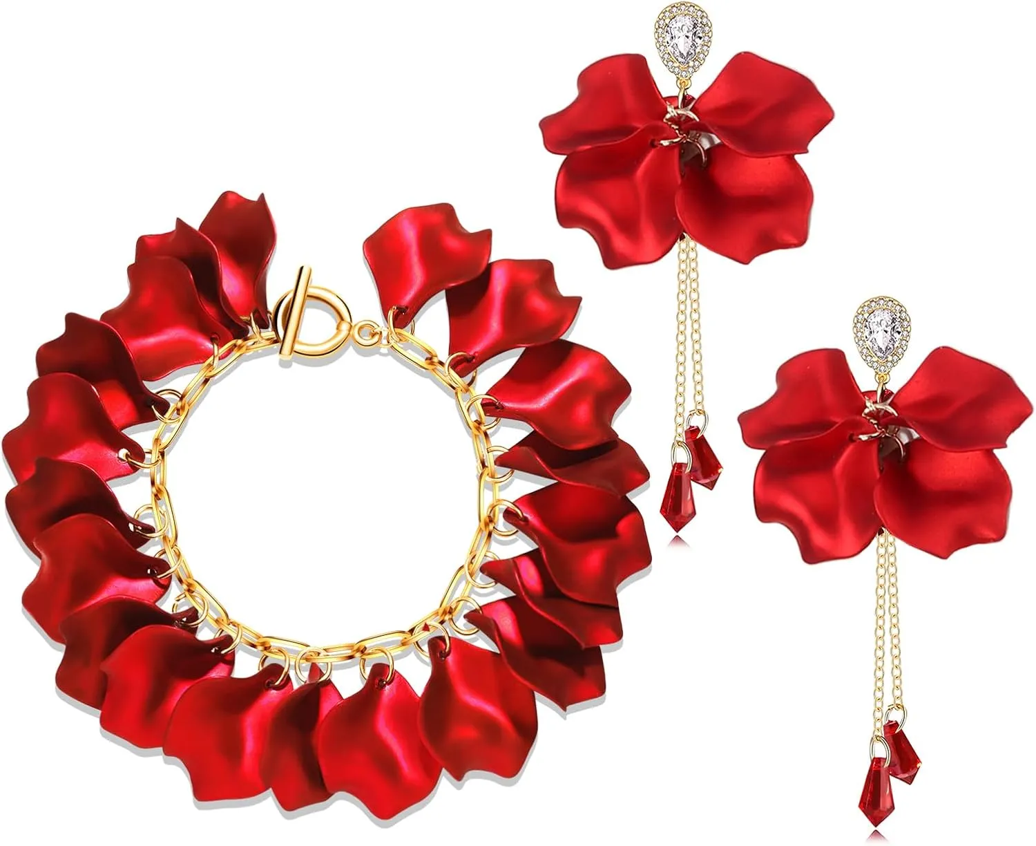 FAERLIIRY Flower Petal Necklace Earrings Set Layered Statement Necklace Beaded Necklace Jewelry Set for Women Summer Necklace Earrings