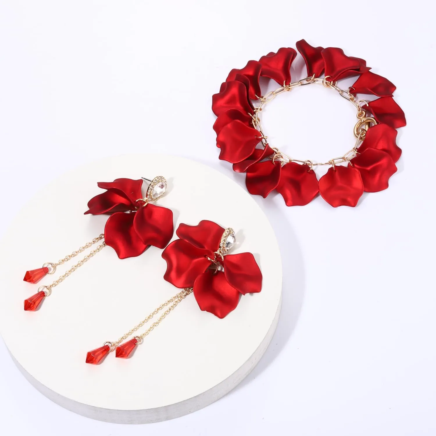 FAERLIIRY Flower Petal Necklace Earrings Set Layered Statement Necklace Beaded Necklace Jewelry Set for Women Summer Necklace Earrings