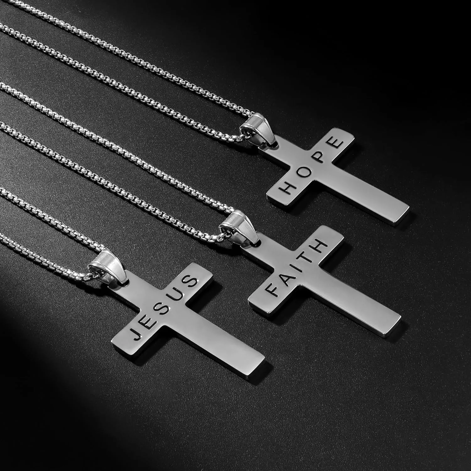 Faith Cross Necklace - Stainless Steel Chain Necklace for Men, Baptism Religious Gifts Christian Jewelry