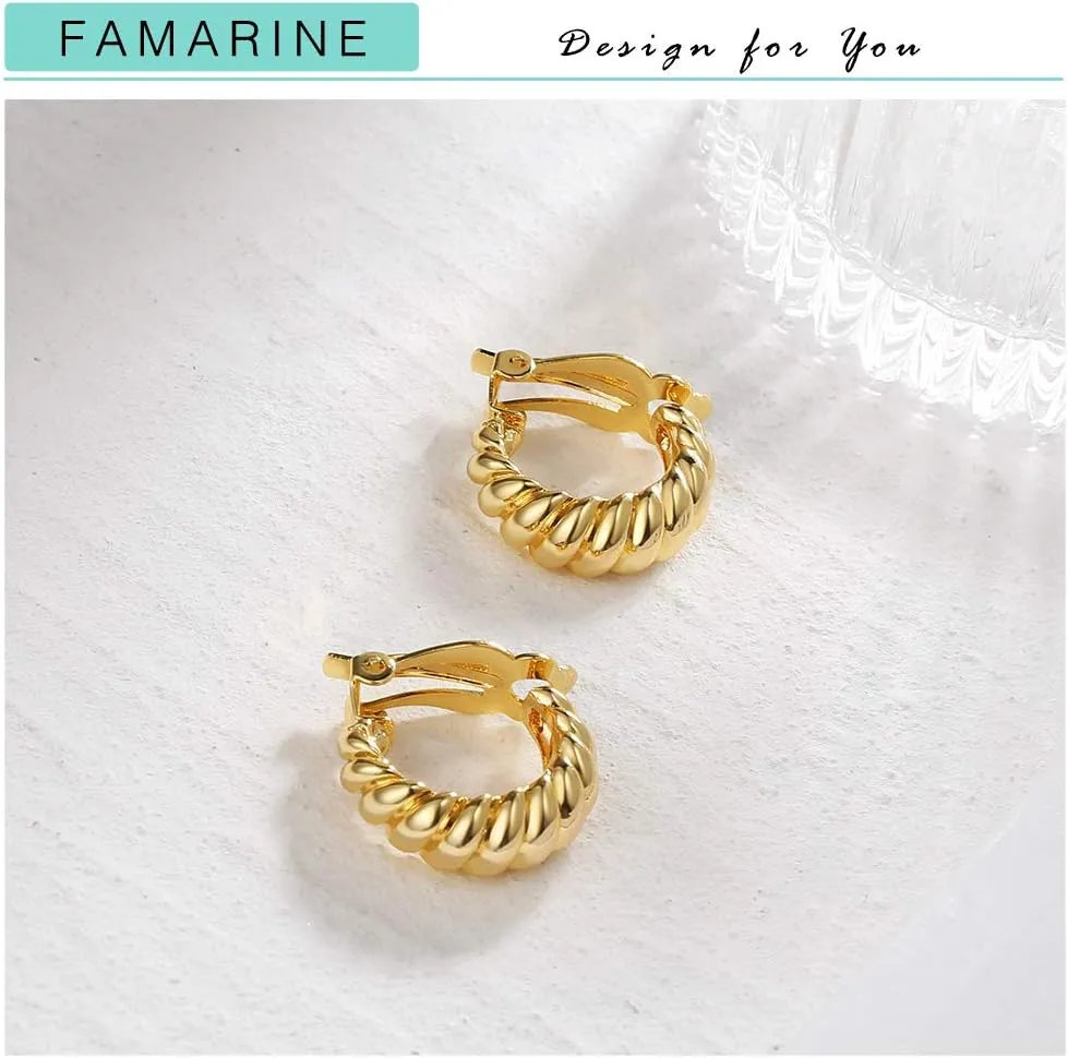 FAMARINE Clip on Earrings for Women, Chunky Chunky Tube Hoop Clip Earrings No Piercing Earrings