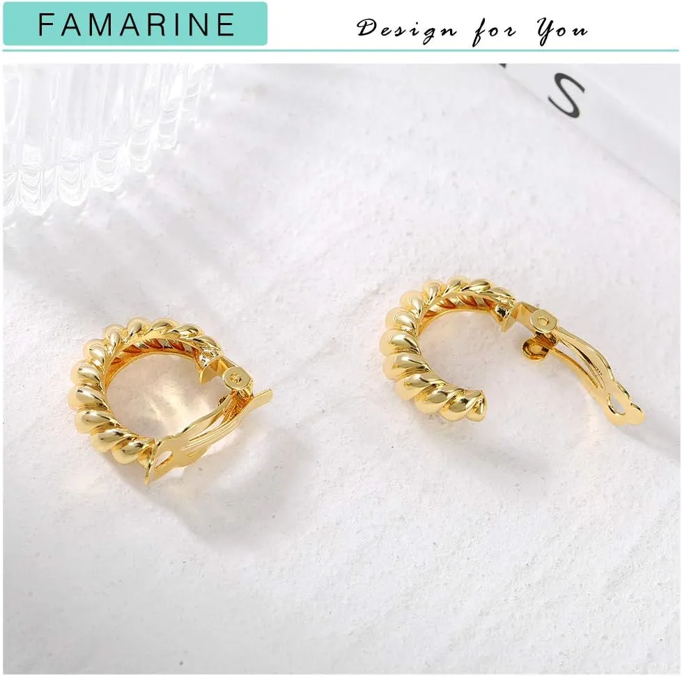FAMARINE Clip on Earrings for Women, Chunky Chunky Tube Hoop Clip Earrings No Piercing Earrings