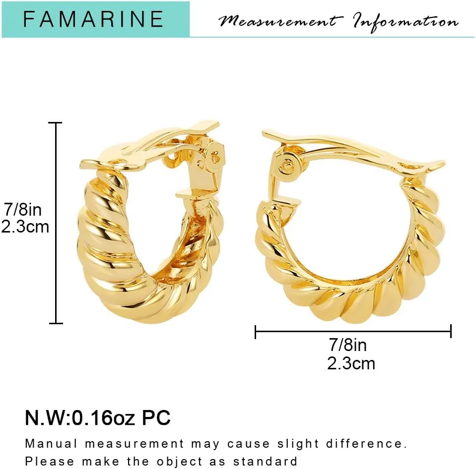 FAMARINE Clip on Earrings for Women, Chunky Chunky Tube Hoop Clip Earrings No Piercing Earrings