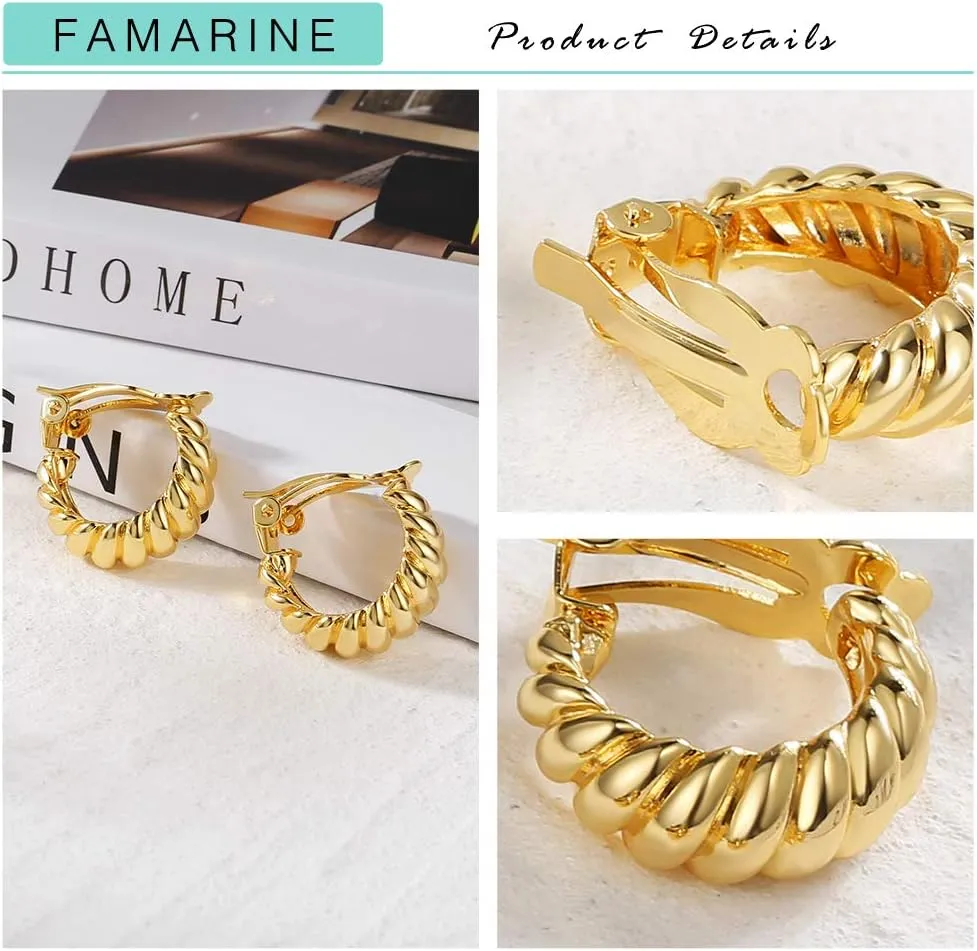 FAMARINE Clip on Earrings for Women, Chunky Chunky Tube Hoop Clip Earrings No Piercing Earrings