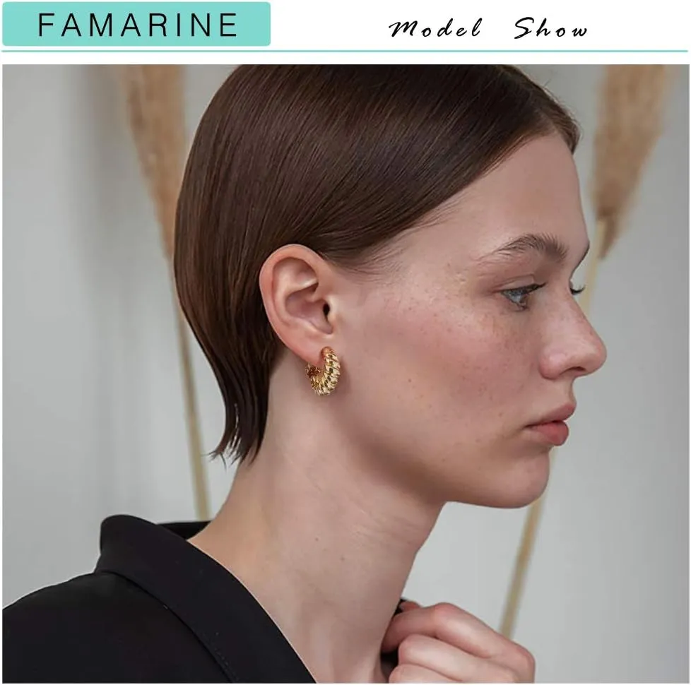 FAMARINE Clip on Earrings for Women, Chunky Chunky Tube Hoop Clip Earrings No Piercing Earrings
