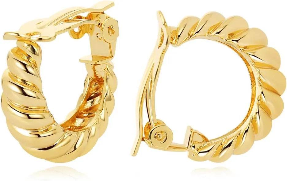 FAMARINE Clip on Earrings for Women, Chunky Chunky Tube Hoop Clip Earrings No Piercing Earrings
