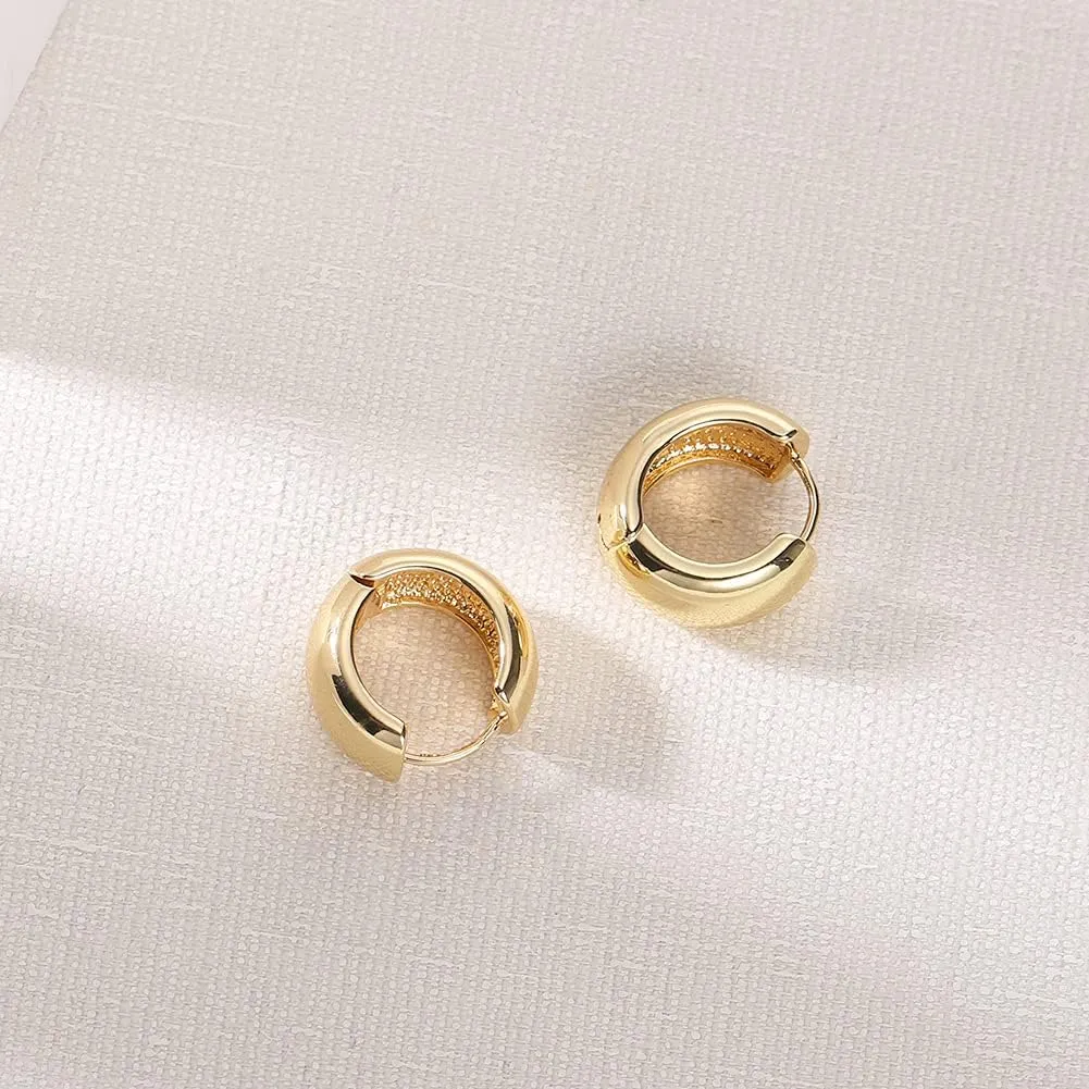 FAMARINE Small Chunky Thick Hoop Earrings for Women Girls Gold Hoops Huggie Earrings for Men Gift, 14K Gold Plated