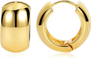 FAMARINE Small Chunky Thick Hoop Earrings for Women Girls Gold Hoops Huggie Earrings for Men Gift, 14K Gold Plated