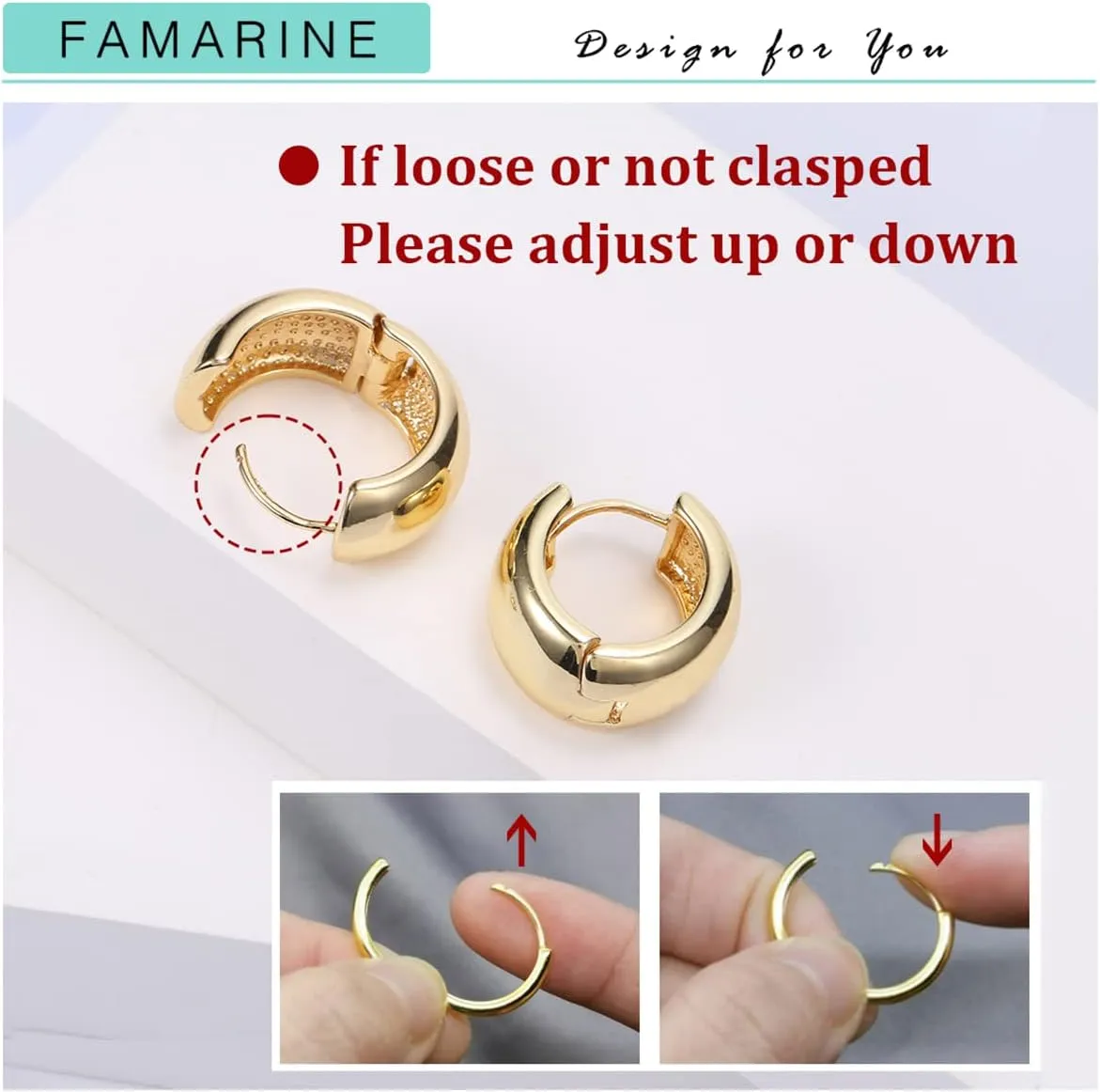 FAMARINE Small Chunky Thick Hoop Earrings for Women Girls Gold Hoops Huggie Earrings for Men Gift, 14K Gold Plated