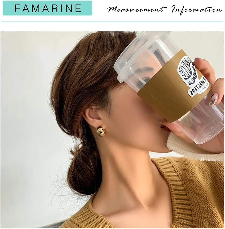FAMARINE Small Chunky Thick Hoop Earrings for Women Girls Gold Hoops Huggie Earrings for Men Gift, 14K Gold Plated