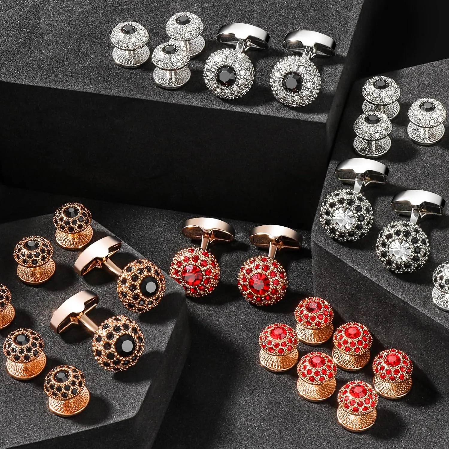 Fancy Crystal Tuxedo Studs and Cufflinks for Men,Men's Tuxedo Shirt Accessories on Wedding Anniversary Formal Party Chrismas.