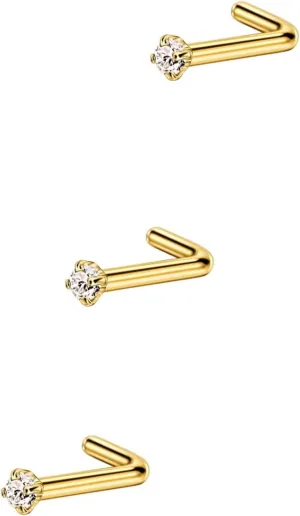 FANSING 3 Pieces CZ Nose Studs L Shape Nose Rings Studs for Women Surgical Steel Nostril Piercing Jewelry