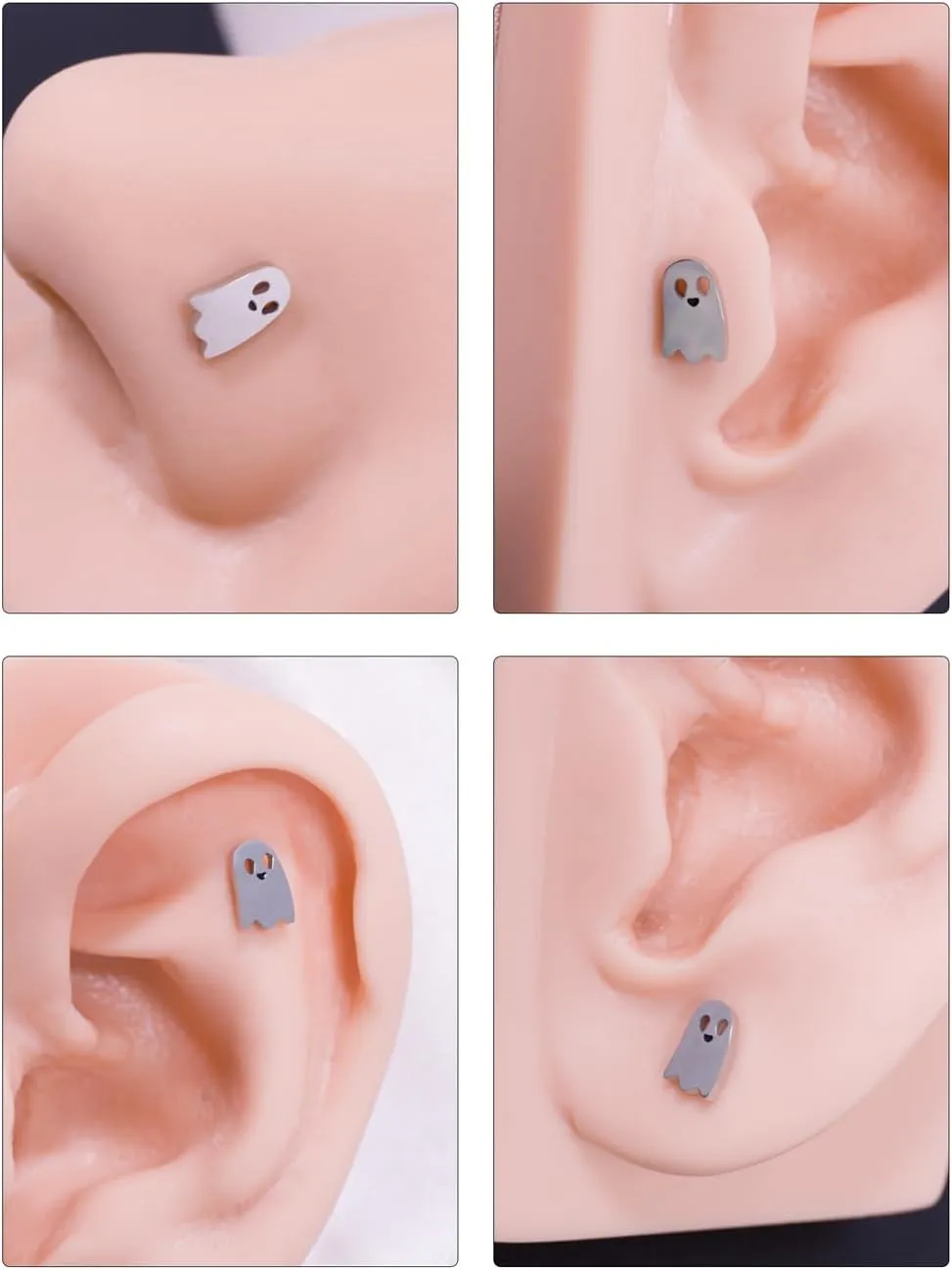 FANSING Ghost Labret Studs Threadless Push Pin Earrings 316L Surgical Steel Piercing Jewelry
