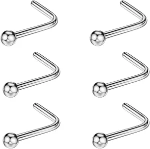 FANSING Nose Rings Surgical Steel Nose Studs L Shaped Nose Rings for Women Men Nostril Piercing Studs with Ball End