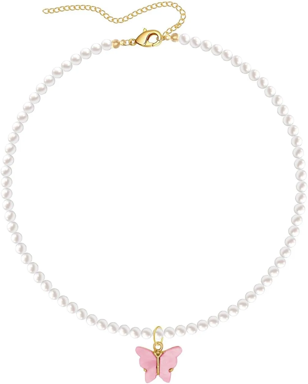 Fashion Colorful Butterfly Necklace for Women,Simple Charm White Pearl Choker Necklace Jewelry Gifts