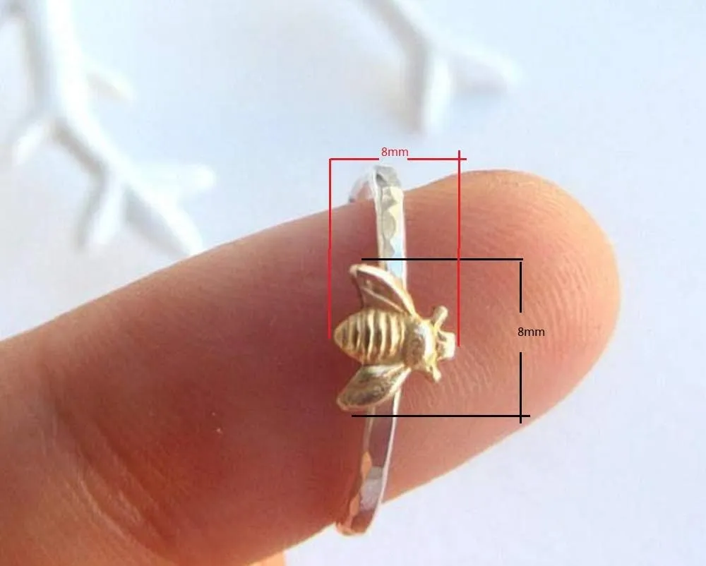 Fashion Cute Simple Gold Bee Ring for Women Teens Finger Wrap Around Craft Handmade Animal Lucky Honey Bee Knuckle Ring, silver