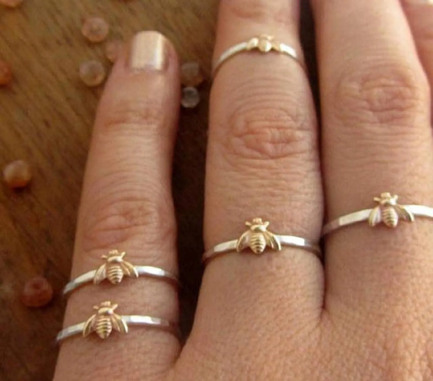 Fashion Cute Simple Gold Bee Ring for Women Teens Finger Wrap Around Craft Handmade Animal Lucky Honey Bee Knuckle Ring, silver