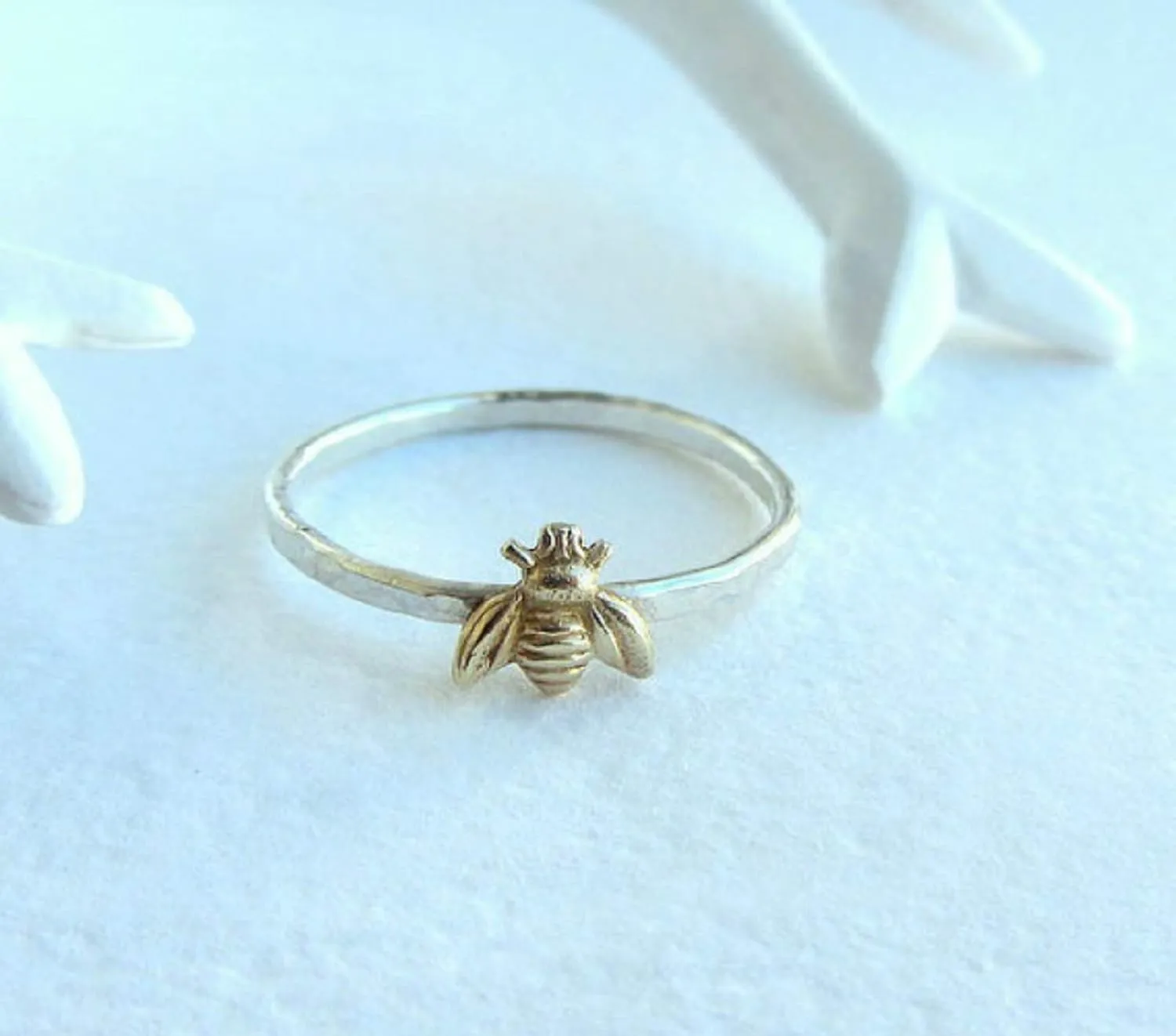 Fashion Cute Simple Gold Bee Ring for Women Teens Finger Wrap Around Craft Handmade Animal Lucky Honey Bee Knuckle Ring, silver
