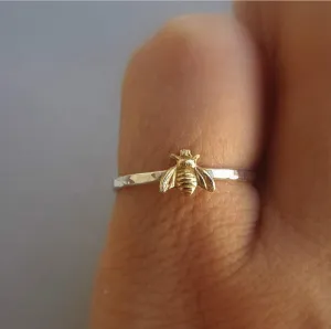 Fashion Cute Simple Gold Bee Ring for Women Teens Finger Wrap Around Craft Handmade Animal Lucky Honey Bee Knuckle Ring, silver
