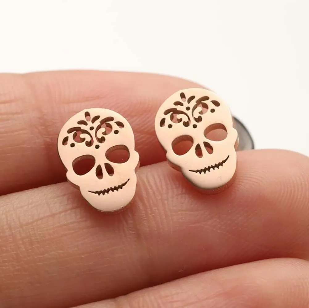Fashion Skull Halloween Cartilage Tiny Stud Earring for Women Men Stainless Steel Gothic Skeleton Studs Earring Cool Jewelry Gifts Holiday