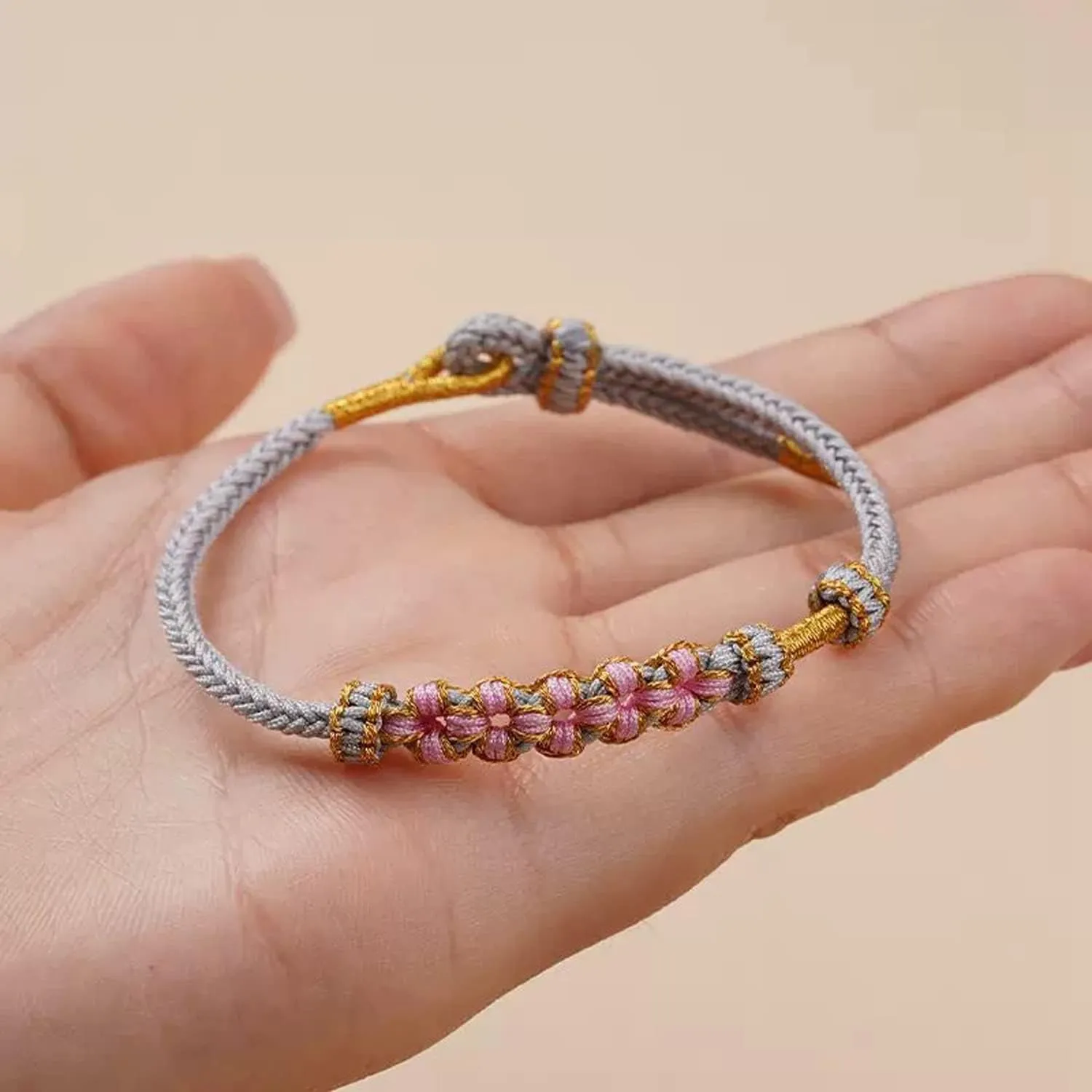 Fashion Women Men Handmade Chinese Spring Peach Blossom Knot Flower Charm Feng Shui Lucky Red Rope Bracelet Half-finished DIY Jewelry Accessories Couple Bracelets Friendship Love Gifts