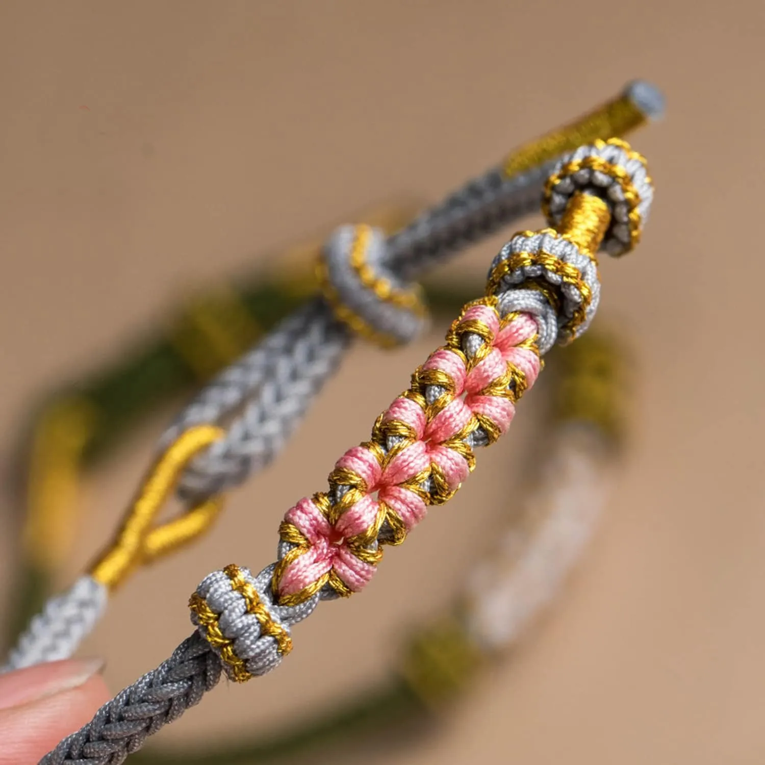 Fashion Women Men Handmade Chinese Spring Peach Blossom Knot Flower Charm Feng Shui Lucky Red Rope Bracelet Half-finished DIY Jewelry Accessories Couple Bracelets Friendship Love Gifts